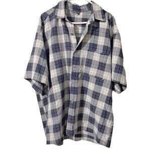 Vintage Saga Gray Navy Plaid Button Down Shirt Size 3X Made in USA